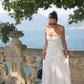 Robe de soirée longue élégante à bretelles spaghetti en tulle ivoire gh3014