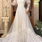 Off‑White Long Puff Sleeve Fitted Waist Elegant Vintage Long Prom Gown, Wedding Prom Dress gh8596