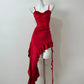 Girlhomeshops--Red Shiny Short Ruffle Satin Homecoming Dress Birthday Party Dress gh5479