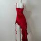 Girlhomeshops--Red Shiny Short Ruffle Satin Homecoming Dress Birthday Party Dress gh5479