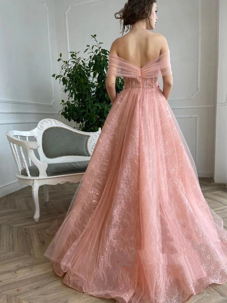 Weg von der Schulter-Schatz-3D-Blumen-Falten-Spitze-Taschen-Tüll-Abschlussball-Kleid-formalen Hochzeitsfest-Kleidern gh2189