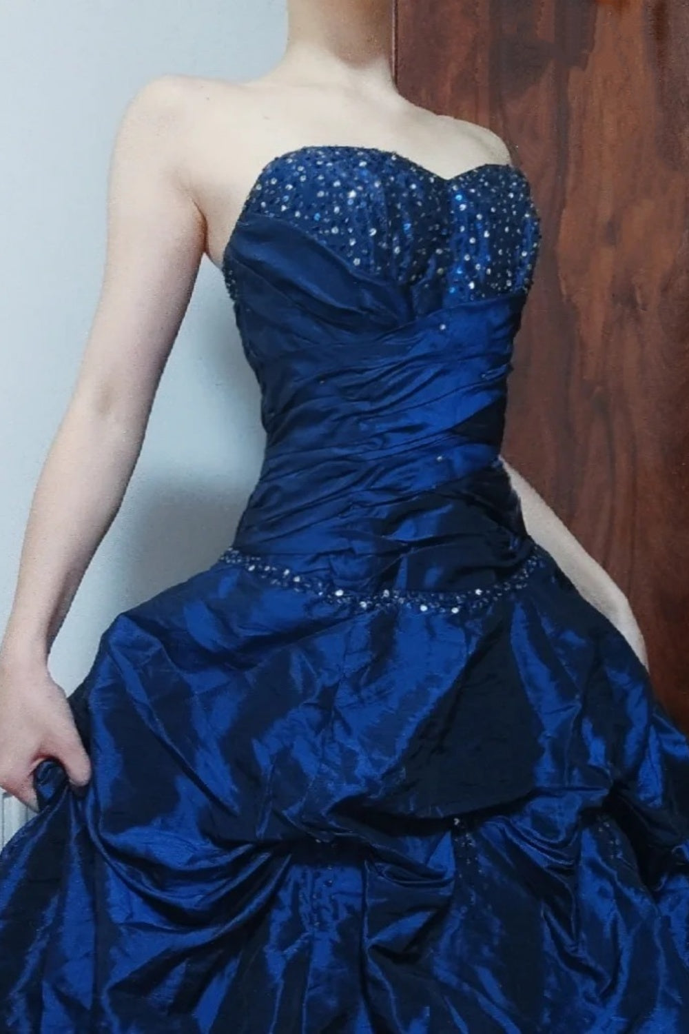 Robe de bal bustier ornée de perles Princesse Saphir, robe de soirée bleu royal gh7067