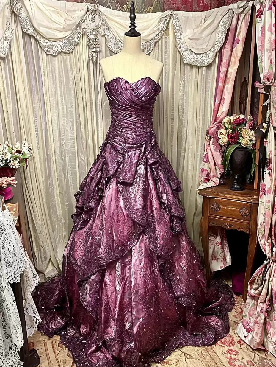 Robe de bal longue en tulle à volants, élégante et raffinée, style vintage, ornée de perles exquises (gh4158).