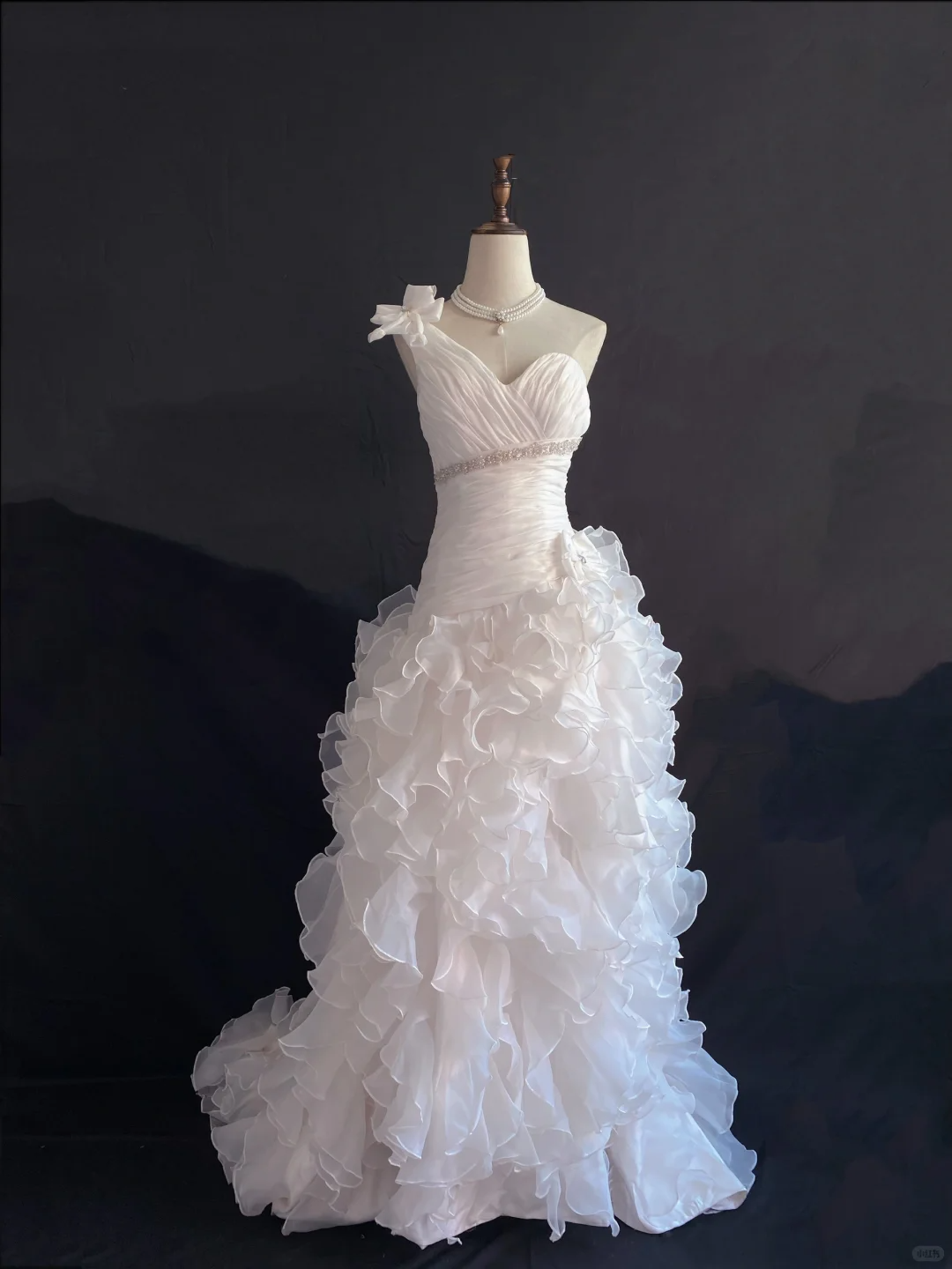 Blush Pink One Shoulder Long Romantic Gown, Slim Fit & Cinched Waist, Wedding Dress & Bridal Gown gh8219