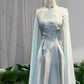 Girlhomeshops-Hellgrünes langes Ballkleid aus Satin mit Blumenperlen, Abschlussballkleid, Zeremonienkleid, langärmlig, gh5309