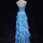 Robe de soirée sirène longue et élégante, bleu, brillante, élégante, en tulle perlé coloré, robe de bal, robe de soirée, robe de bal, légende de la mer bleue gh3850