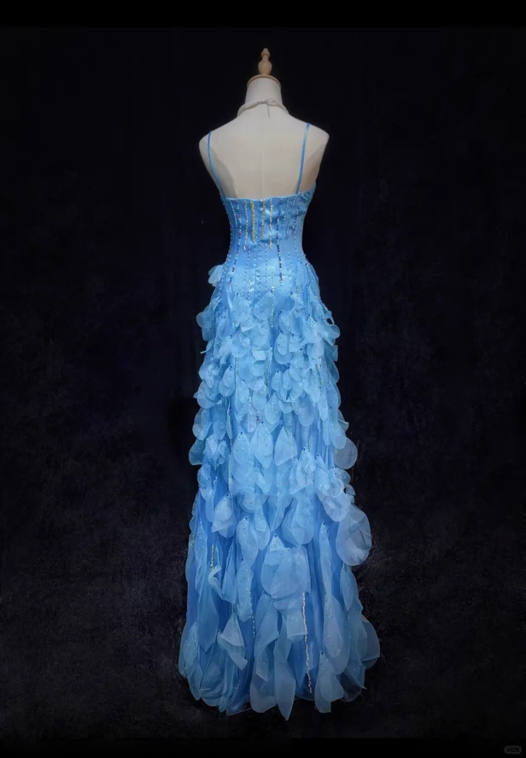 Robe de soirée sirène longue et élégante, bleu, brillante, élégante, en tulle perlé coloré, robe de bal, robe de soirée, robe de bal, légende de la mer bleue gh3850