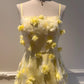 girlhomeshops - Robe de bal longue en mousseline de soie à fleurs jaunes gh5579