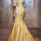 Gelb wunderschöne exquisite Perlen lange Satin Ballkleid Abendkleid Partykleid gh4499