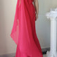 Robe de soirée longue en mousseline de soie rose fluide et élégante, avec perles, gh4709