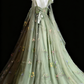 girlhomeshops-Grünes, zartes Ballkleid aus Tüll mit Blumenmuster gh6285