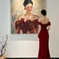 girlhomeshops - Rotes schulterfreies, figurbetontes, bodenlanges Ballkleid aus Satin gh5963