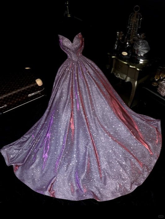 Purple Elegant Shiny Long Sequined Ball Gown Evening Dress  gh4386