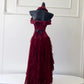Burgundy Vintage Long Satin Ball Gown Birthday Party Dress Evening Dress gh4409