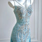 Girlhomeshops - Robe de bal longue en tulle bleu aqua avec perles et queue de sirène gh5484
