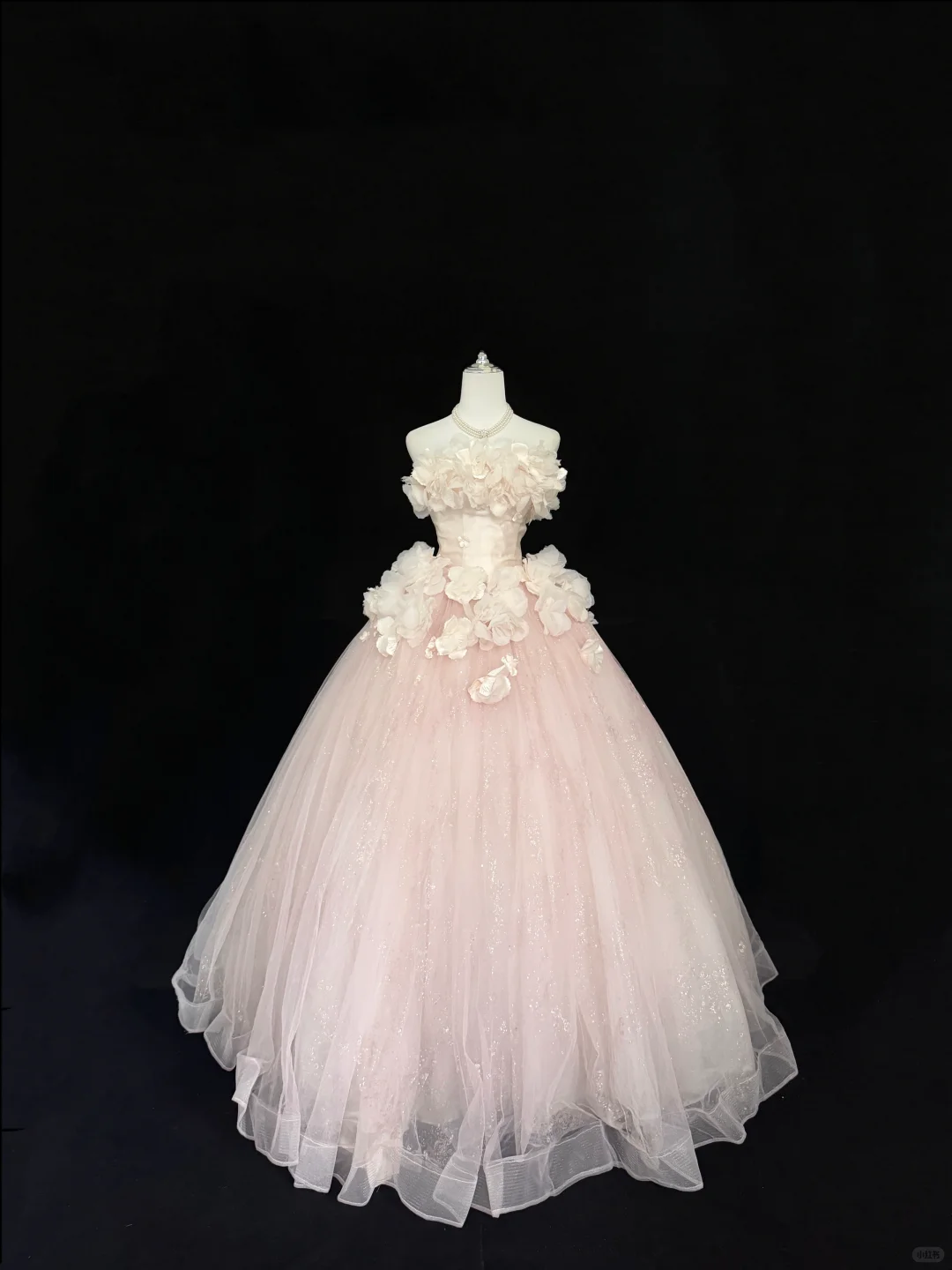 Blush Pink Strapless Floral Cinched Waist Voluminous Princess Skirt Romantic Dress, Wedding Gown gh7831