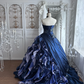 Dark Blue Strapless Fitted Waist Voluminous Skirt Prom Gown, Evening Gown & Bridal Wedding Gown gh7346
