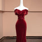 Robe de soirée élégante en velours bordeaux, longue, style sirène, coupe slim, avec perles, gh4877