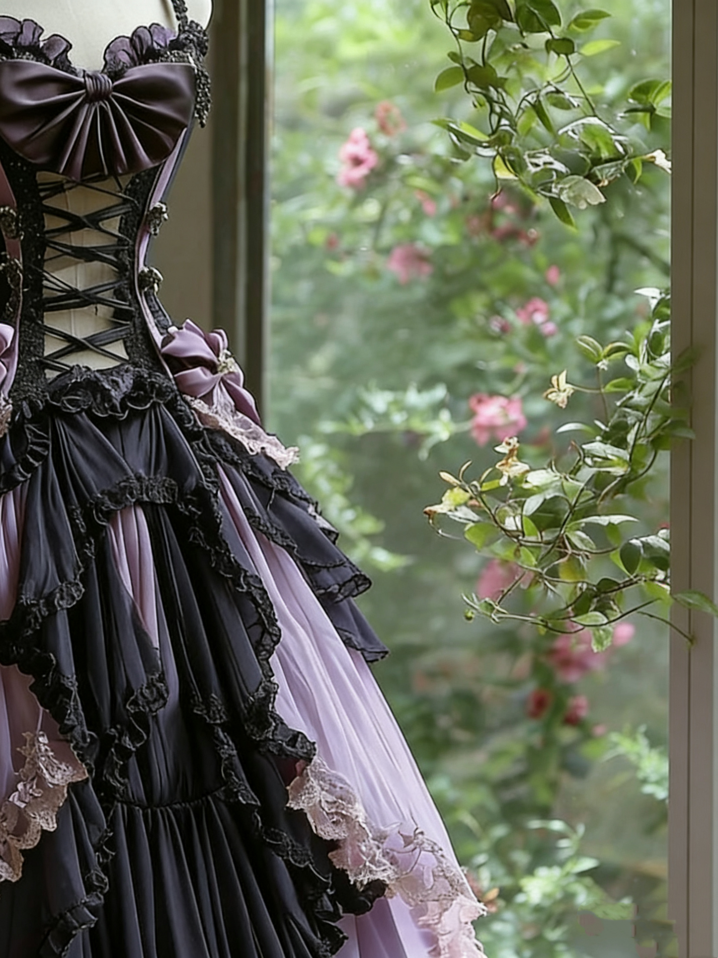 Dark Sweet Lolita Black-Purple Contrast Lace-Up Ballgown - Tea Party & Cosplay Dress gh6553