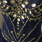 💙Dark blue shiny retro princess short homecoming dress beaded tulle ball gown evening dress gh4393