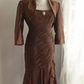 Brown halter-neck, fitted, sexy midi-length ball gown, evening gown gh7119