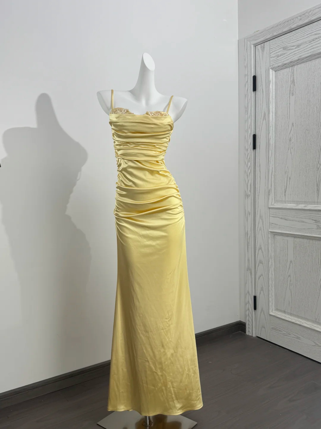 Yellow Spaghetti Strap Waist-Cinched Fitted Mermaid Sexy Prom Gown, Evening Formal Dress, Graduation Gown gh7235