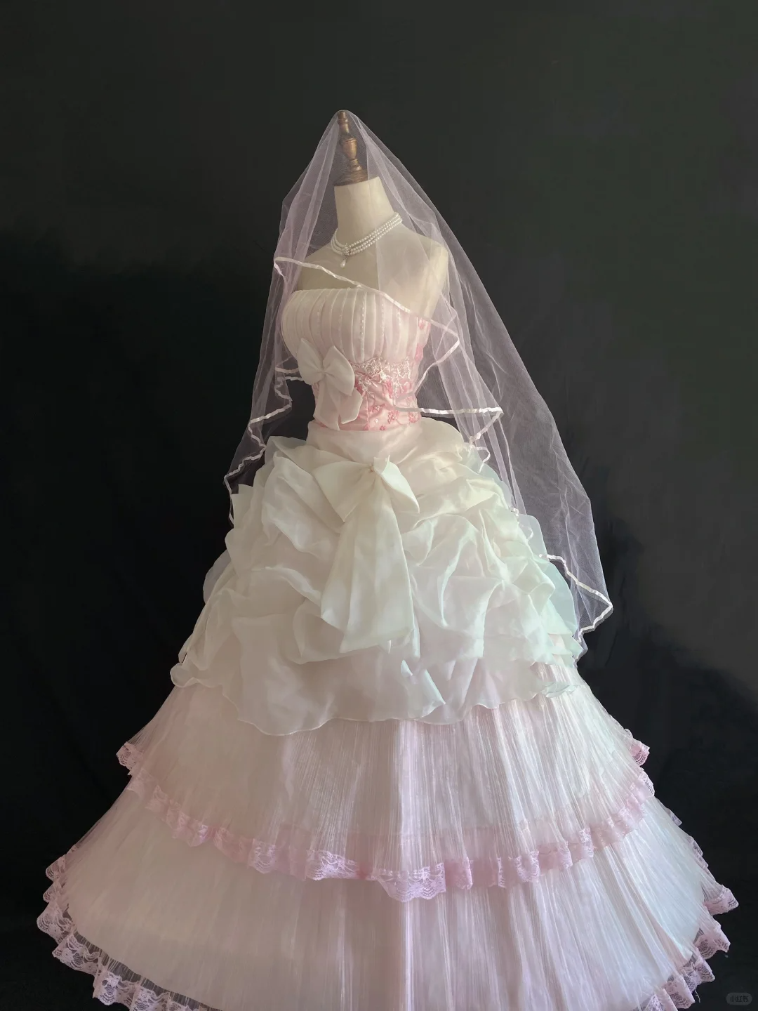 Blush Pink Strapless Romantic Gown with Bows, Court Vintage Style, Cinched Waist & Voluminous Princess Skirt, Wedding Dress & Bridal Gown gh8265