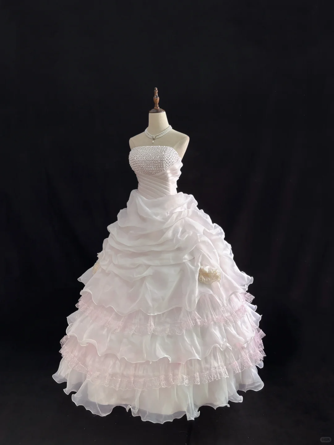 Blush Pink Strapless Beaded Gown, Cinched Waist, Voluminous Princess Skirt, Elegant Romantic Dress & Wedding Gown gh8090