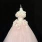 Blush Pink Strapless Floral Cinched Waist Voluminous Princess Skirt Romantic Dress, Wedding Gown gh7831