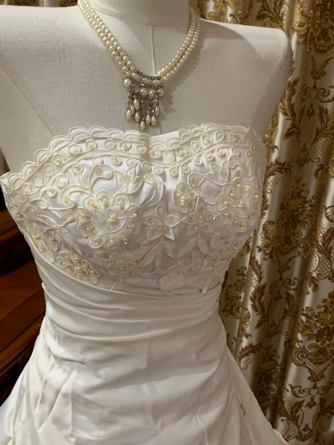 White Strapless Waist-Cinched Voluminous Skirt Prom Gown, Birthday Dress, Bridal Wedding Gown gh7265