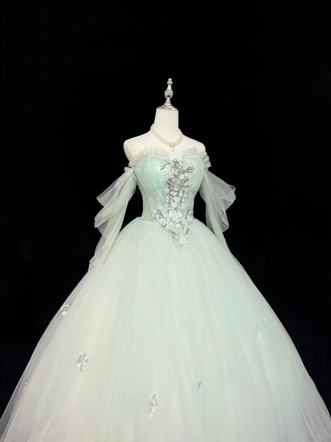 Light Green Ombre Strapless Cinched Waist Voluminous Skirt Long Romantic Dress, Wedding Gown gh7867