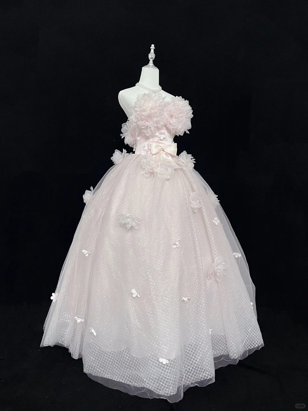 Blush Pink Floral Neckline Girly Strapless Cinched Waist Voluminous Skirt Romantic Dress, Wedding Gown gh8050