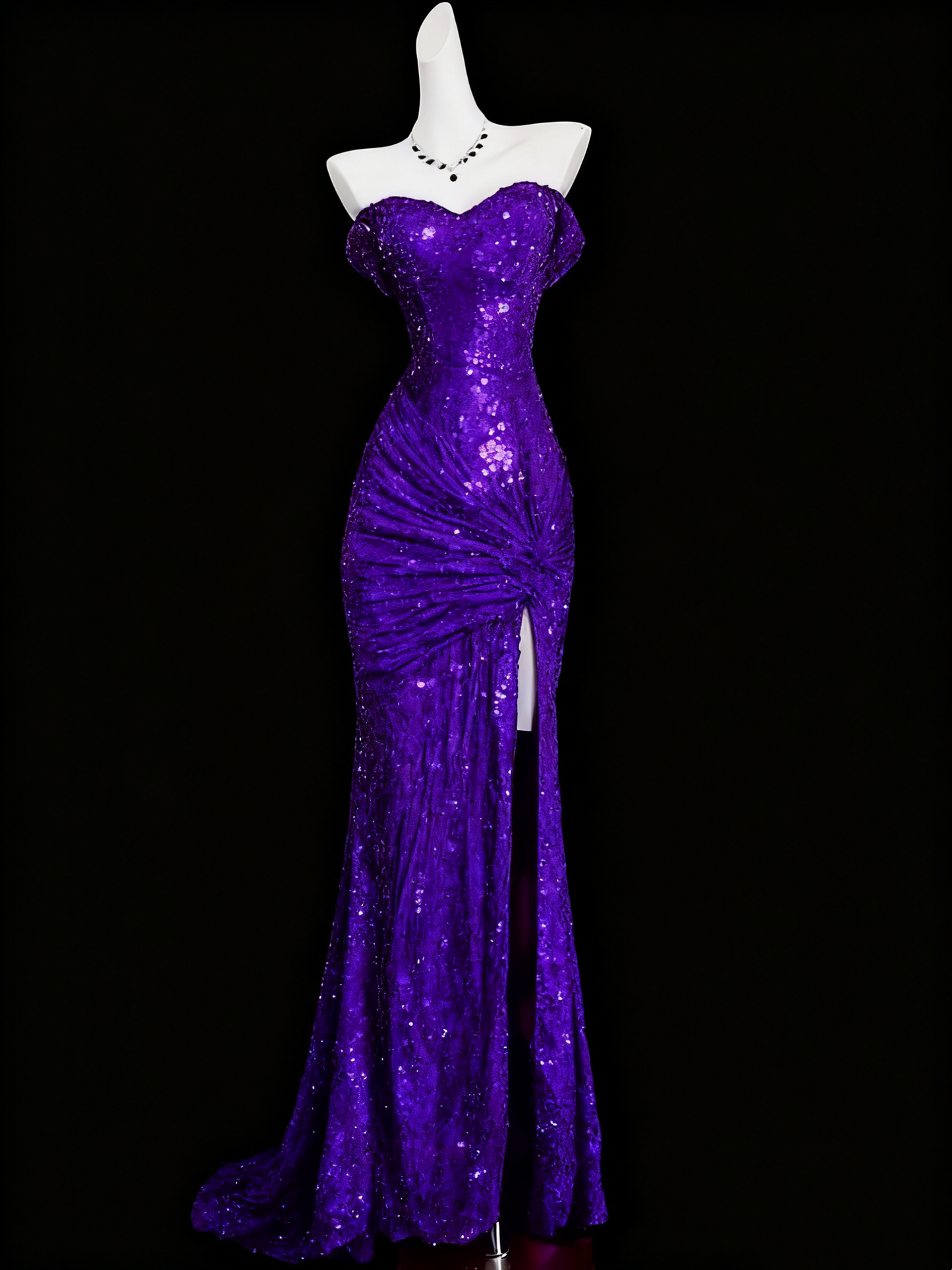 Robe de soirée bordeaux brillante à paillettes et queue de poisson gh4363