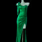 Grün/blau/rosa schlichte Mode elegant herzförmiger Ausschnitt eine Schulter lange Satin sexy Schlitz bodenlangen Ballkleid Abendkleid Ballkleid gh4072
