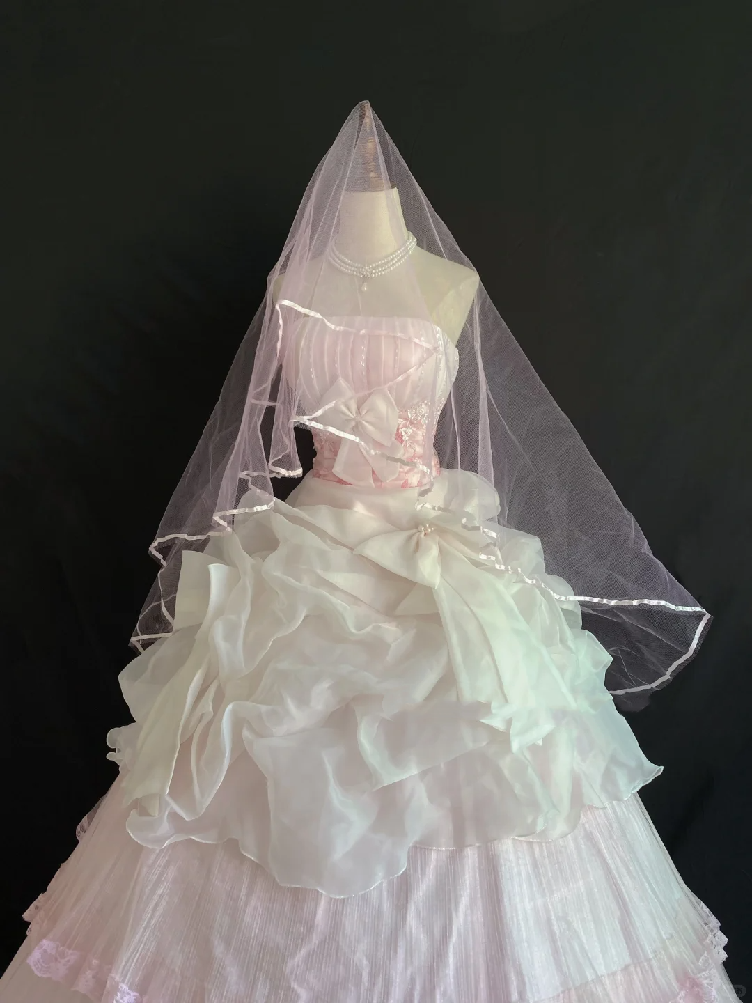 Blush Pink Strapless Romantic Gown with Bows, Court Vintage Style, Cinched Waist & Voluminous Princess Skirt, Wedding Dress & Bridal Gown gh8265
