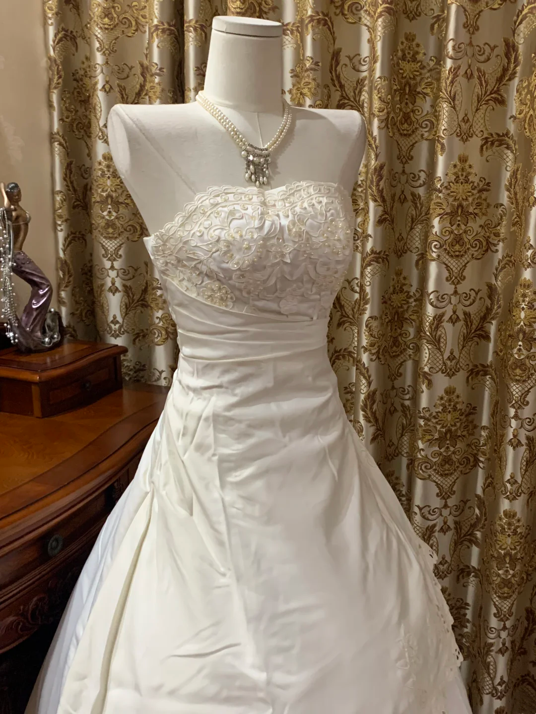 White Strapless Waist-Cinched Voluminous Skirt Prom Gown, Birthday Dress, Bridal Wedding Gown gh7265