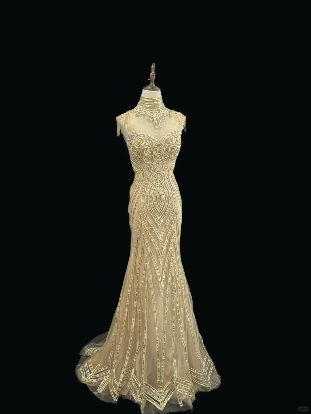 Gold Sleeveless Cinched Waist Slim Fit Sexy Mermaid Skirt Long Romantic Dress, Wedding Gown gh7954
