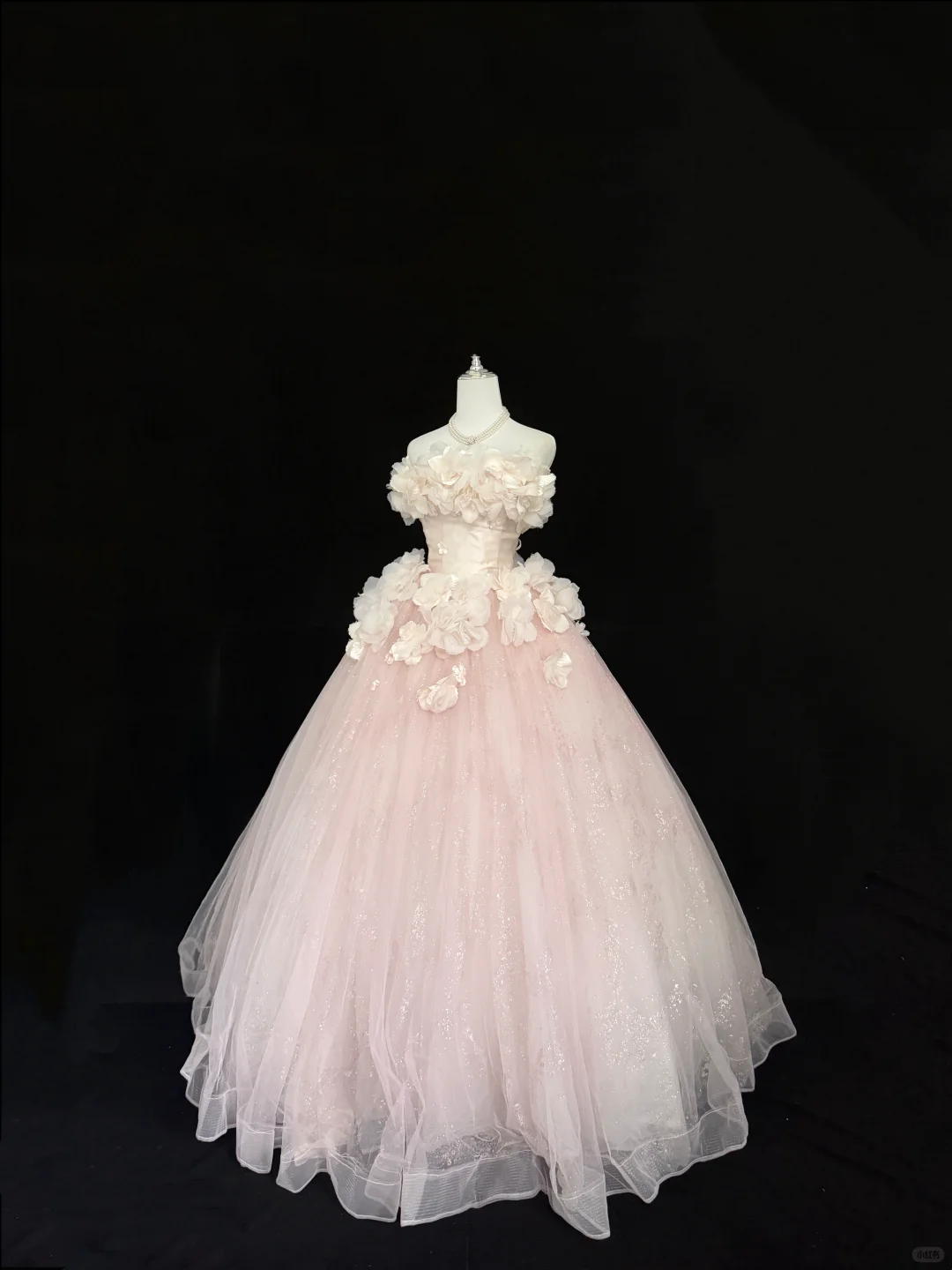 Blush Pink Strapless Floral Cinched Waist Voluminous Princess Skirt Romantic Dress, Wedding Gown gh7831
