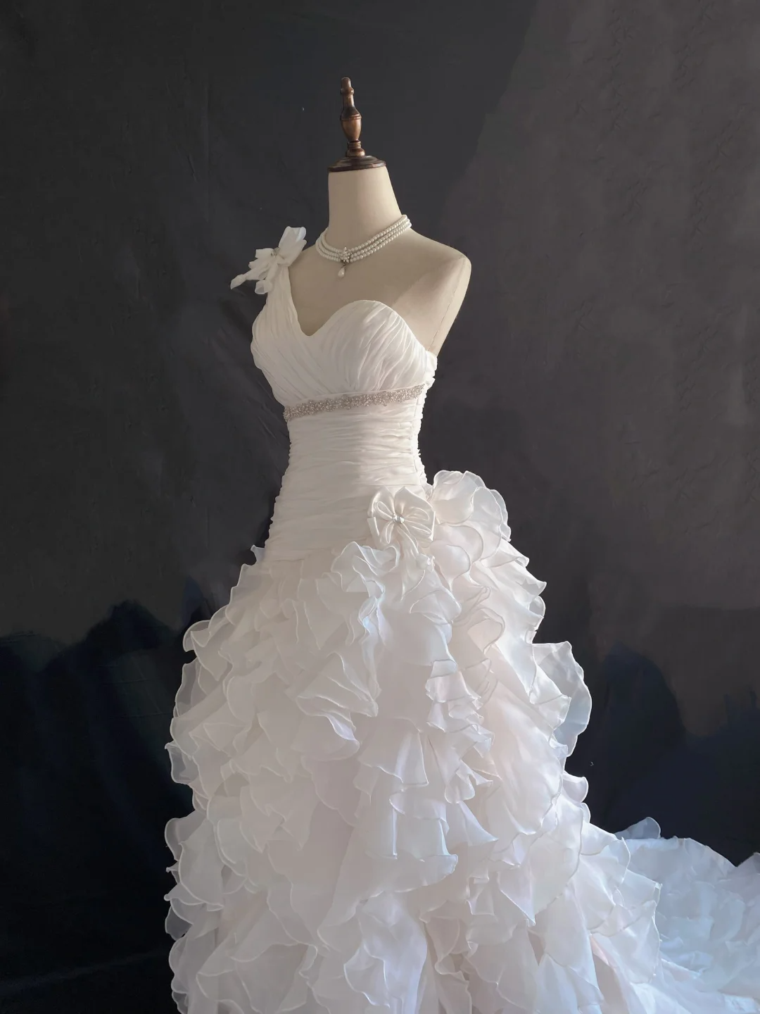Blush Pink One Shoulder Long Romantic Gown, Slim Fit & Cinched Waist, Wedding Dress & Bridal Gown gh8219