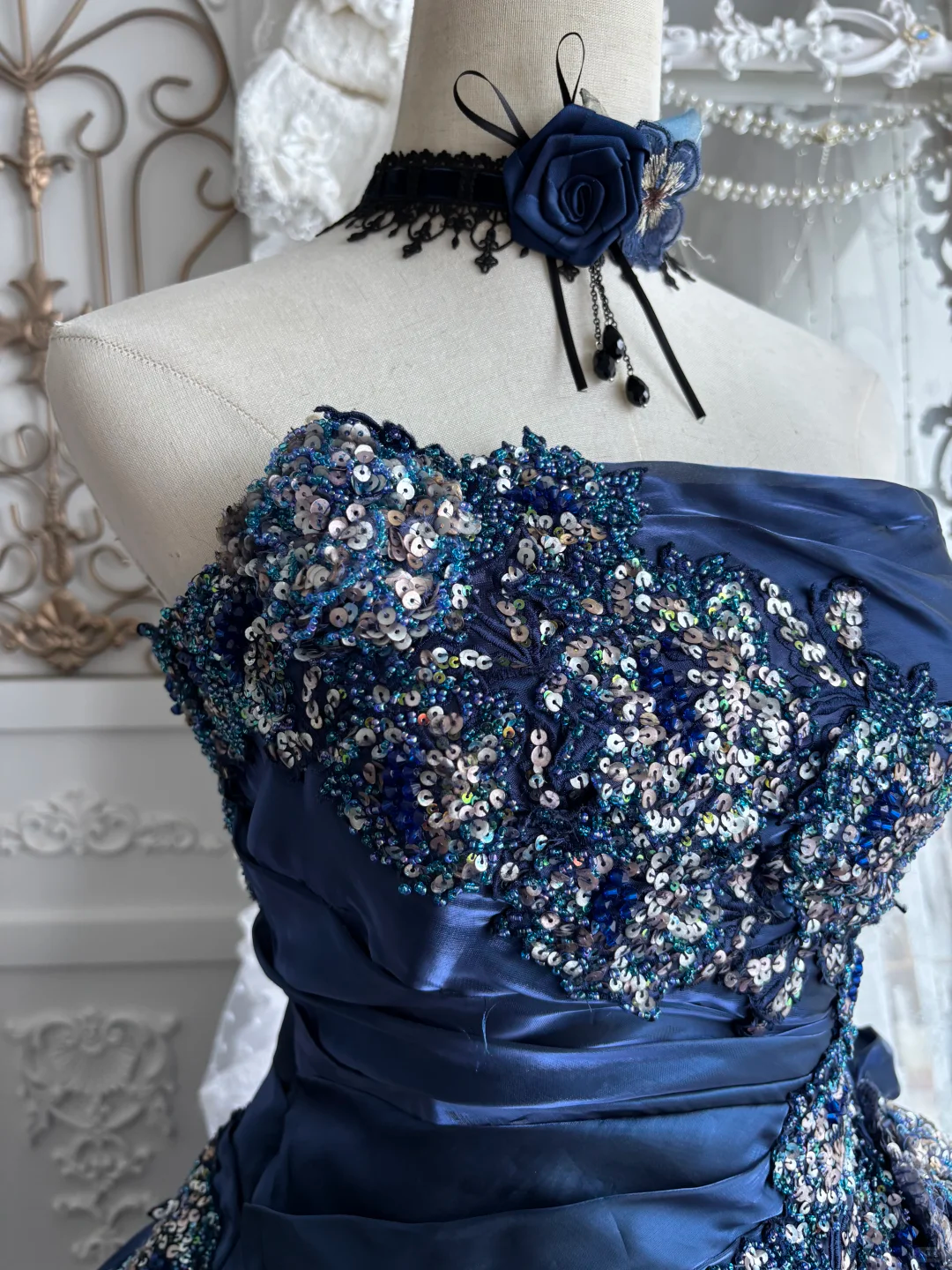Dark Blue Strapless Fitted Waist Voluminous Skirt Prom Gown, Evening Gown & Bridal Wedding Gown gh7346