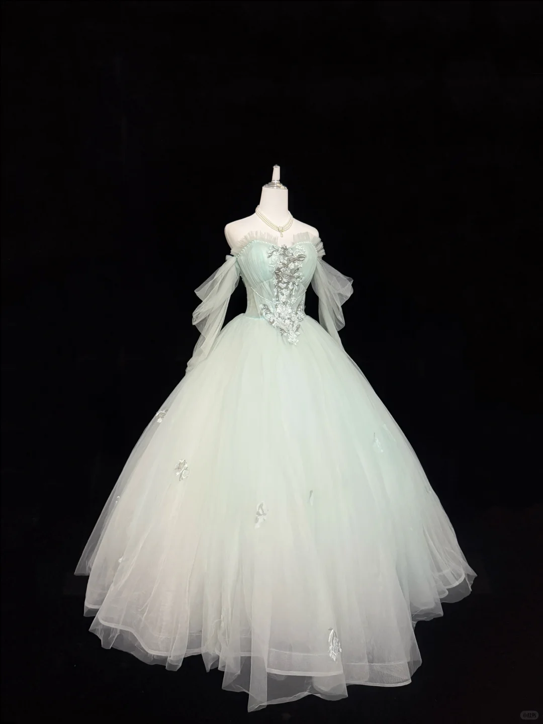 Light Green Ombre Strapless Cinched Waist Voluminous Skirt Long Romantic Dress, Wedding Gown gh7867