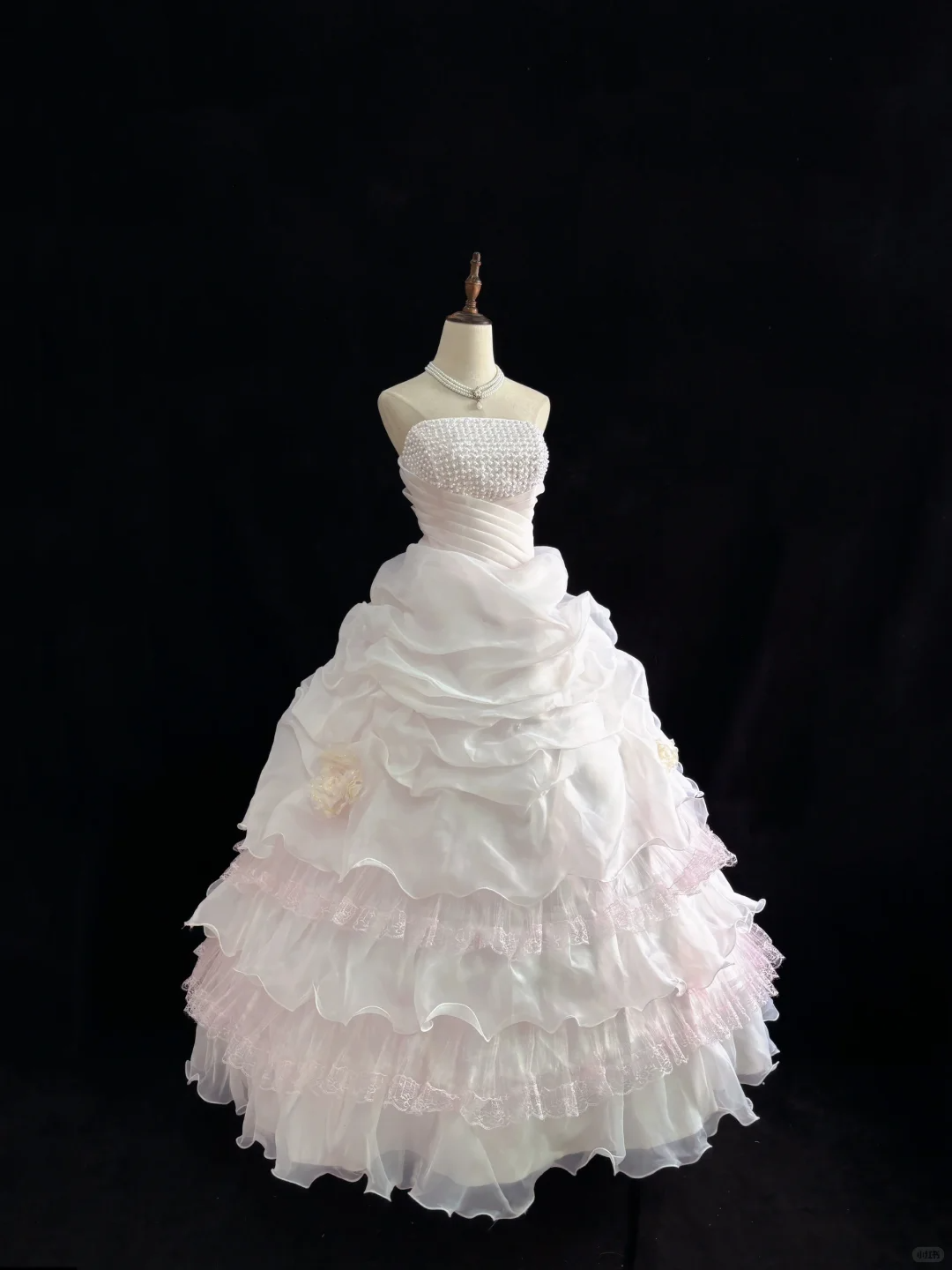 Blush Pink Strapless Beaded Gown, Cinched Waist, Voluminous Princess Skirt, Elegant Romantic Dress & Wedding Gown gh8090