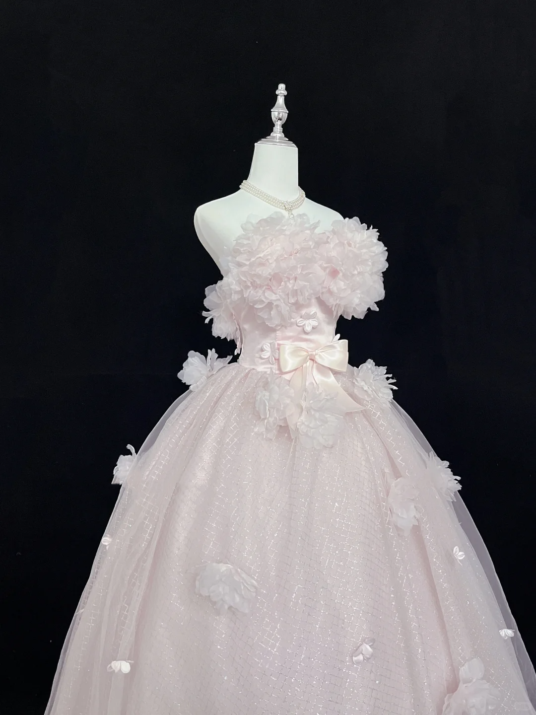 Blush Pink Floral Neckline Girly Strapless Cinched Waist Voluminous Skirt Romantic Dress, Wedding Gown gh8050