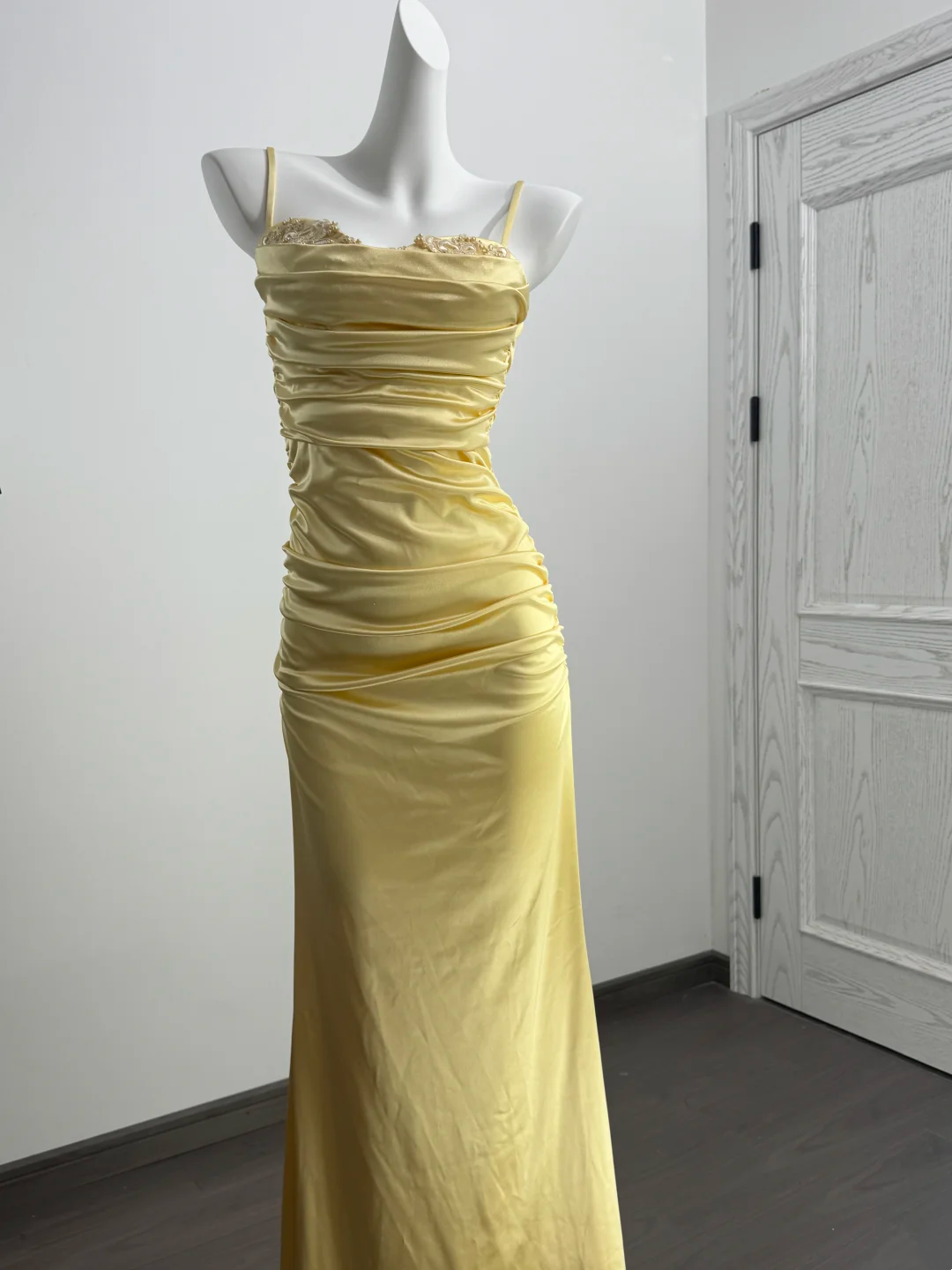 Yellow Spaghetti Strap Waist-Cinched Fitted Mermaid Sexy Prom Gown, Evening Formal Dress, Graduation Gown gh7235