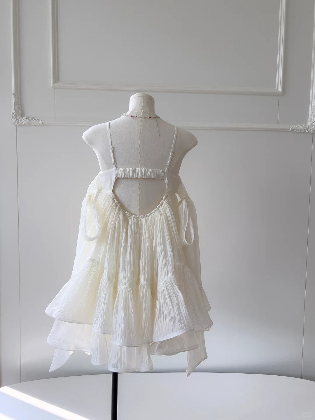 Robe de soirée courte en mousseline de soie fantaisie blanche, tenue de fête en plein air, gh4764