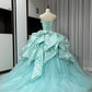 Mintgrünes, wunderschönes, langes Ballkleid aus Satin-Tüll mit Perlenbesatz, gh4827