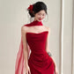 Robe de soirée élégante et simple, longue et en satin bordeaux, longueur au sol, robe de bal, gh4361