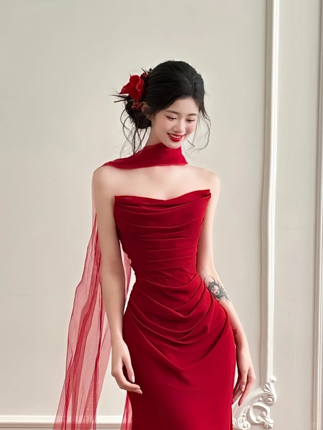 Robe de soirée élégante et simple, longue et en satin bordeaux, longueur au sol, robe de bal, gh4361