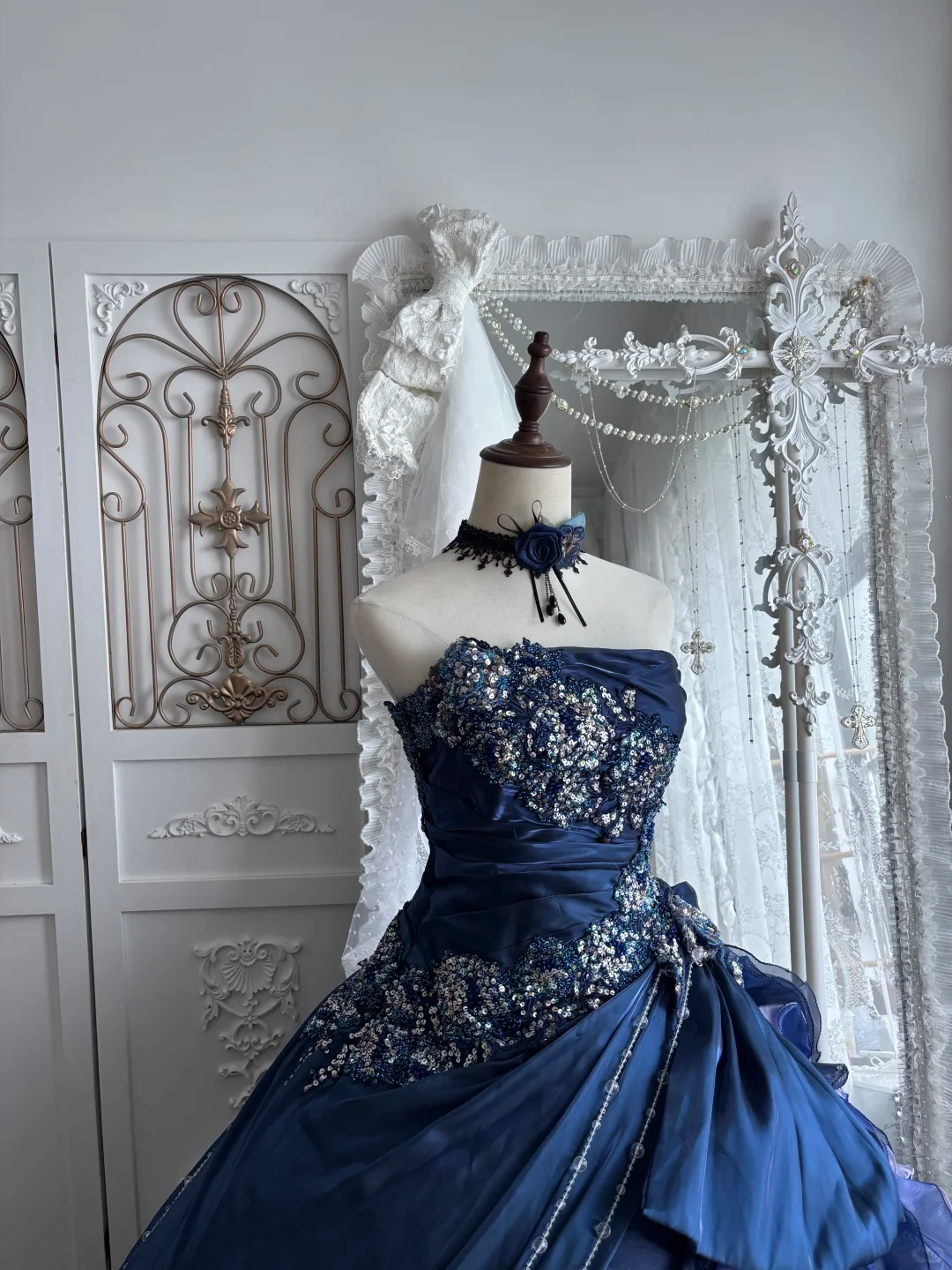 Dark Blue Strapless Fitted Waist Voluminous Skirt Prom Gown, Evening Gown & Bridal Wedding Gown gh7346