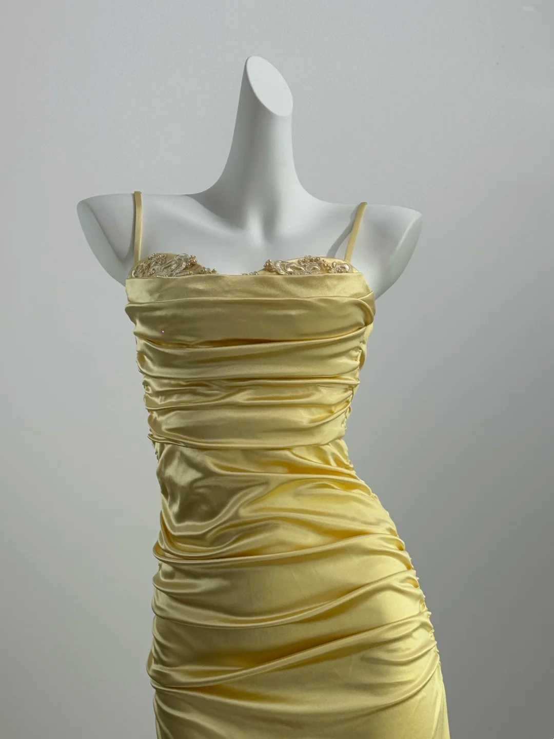 Yellow Spaghetti Strap Waist-Cinched Fitted Mermaid Sexy Prom Gown, Evening Formal Dress, Graduation Gown gh7235